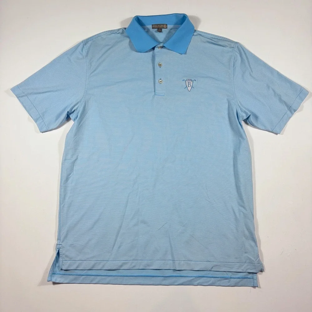 Peter Millar Summer Comfort Polo Mens Large Striped Blue Butterfield Country
